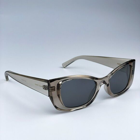 NEW Saint Laurent SL593 003 Beige Grey Silver Square Unisex Sunglasses - Picture 4 of 9